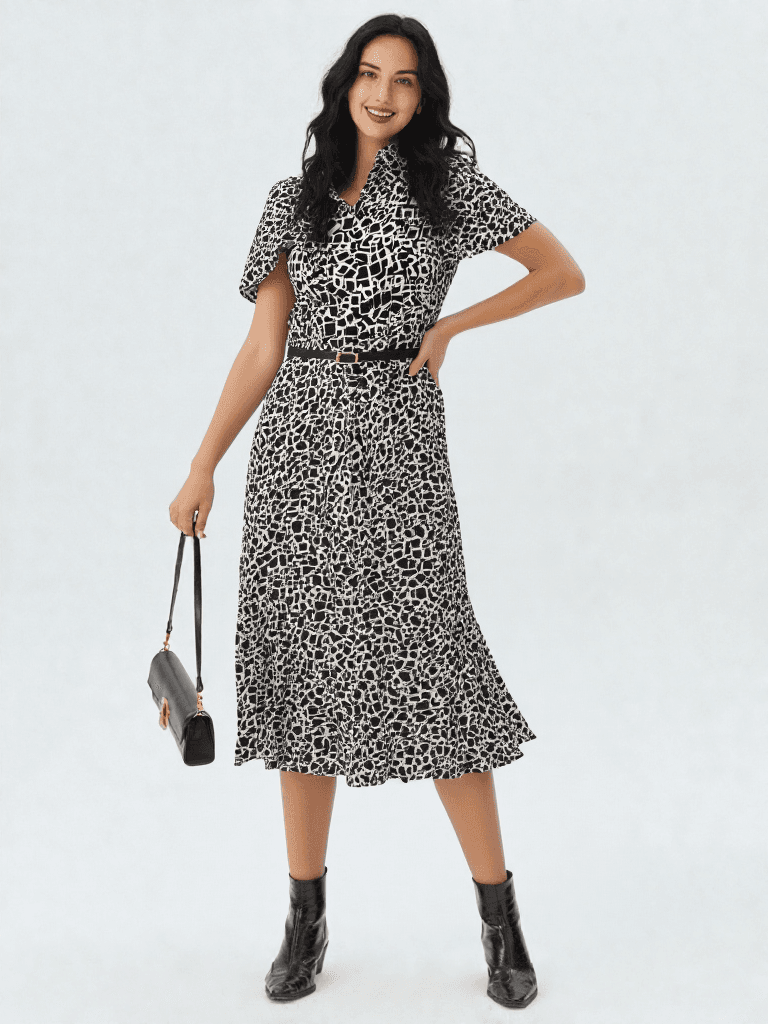 Vestido Midi Estampado Geométrico