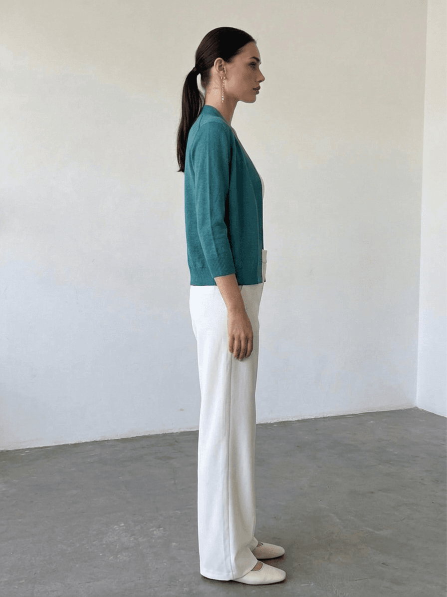 Cárdigan Abierto Punto Fino Verde Esmeralda 3