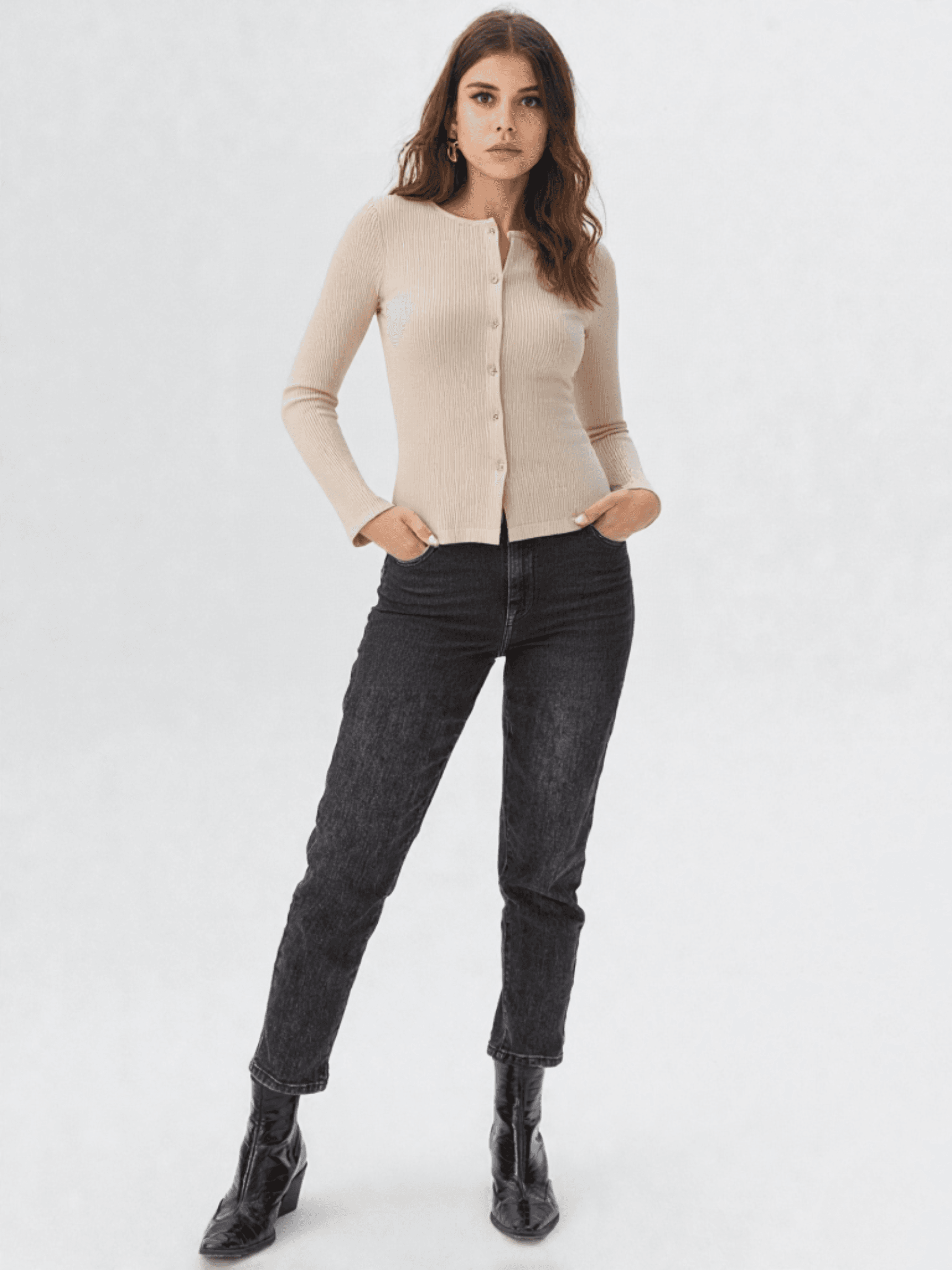 Cárdigan Entallado Punto Acanalado 1