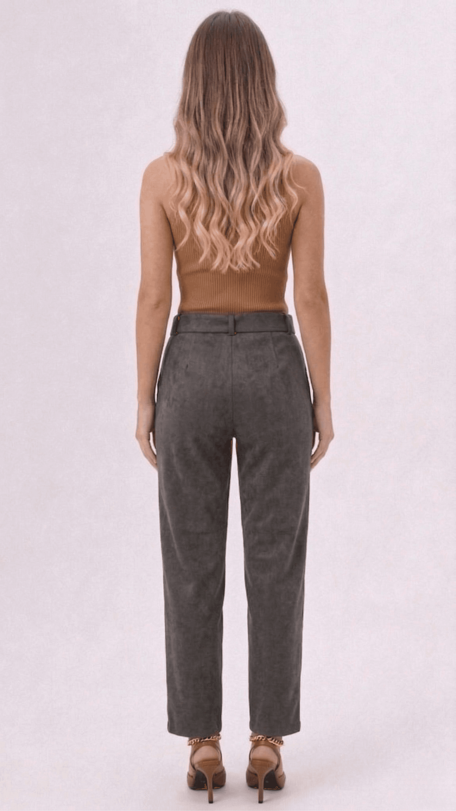 Pantalón Recto Efecto Gamuza con Cinturón 4