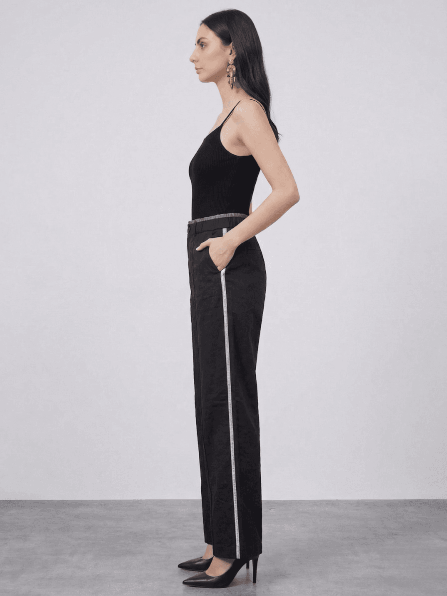 Pantalón Wide Leg con Galón Lateral en Contraste 3