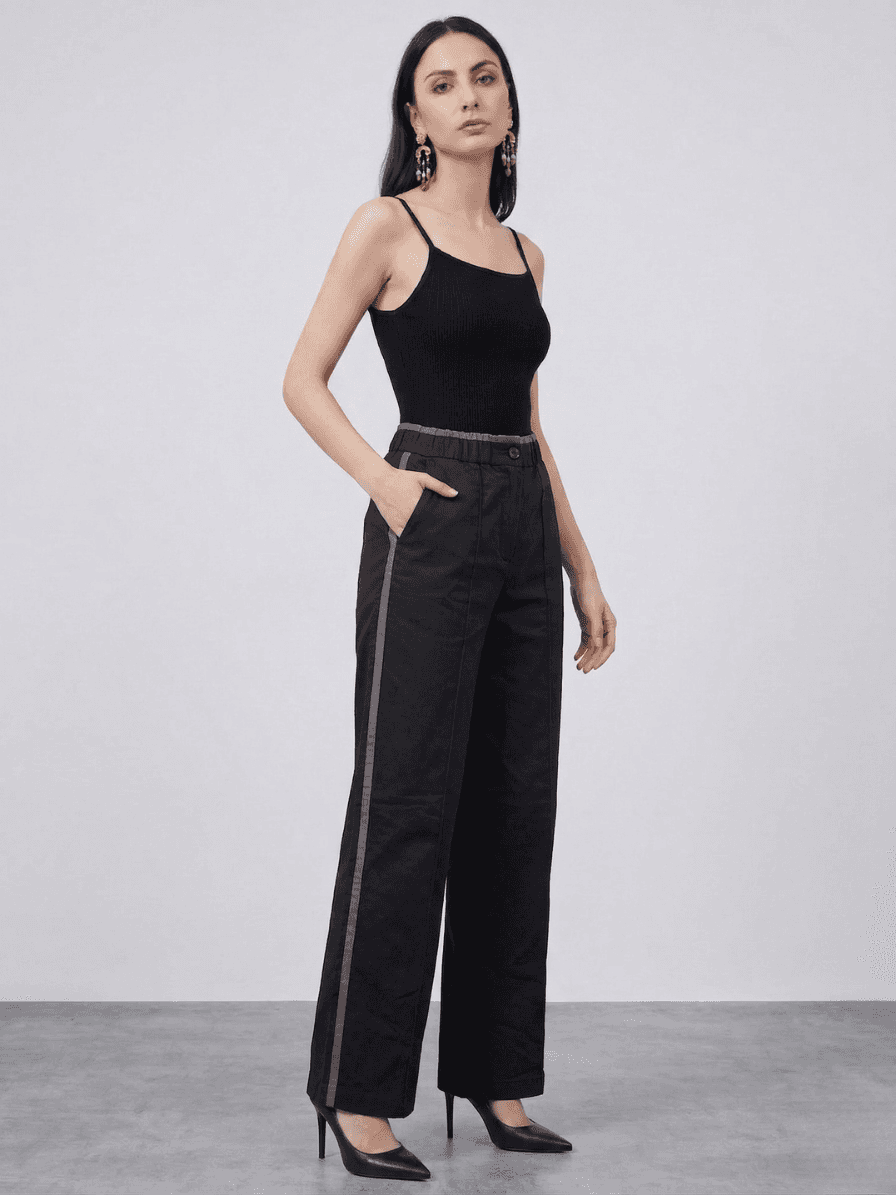 Pantalón Wide Leg con Galón Lateral en Contraste 1