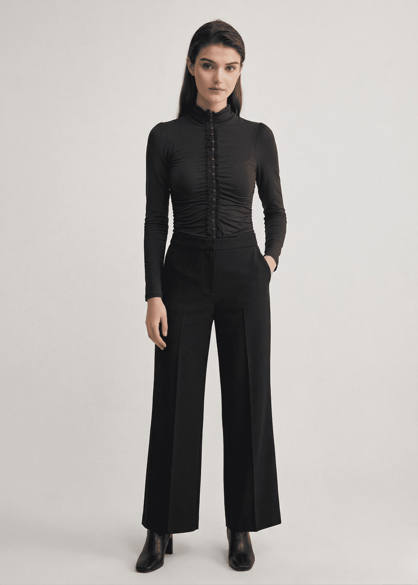 Top Cuello Subido con Frunces y Botonadura 1