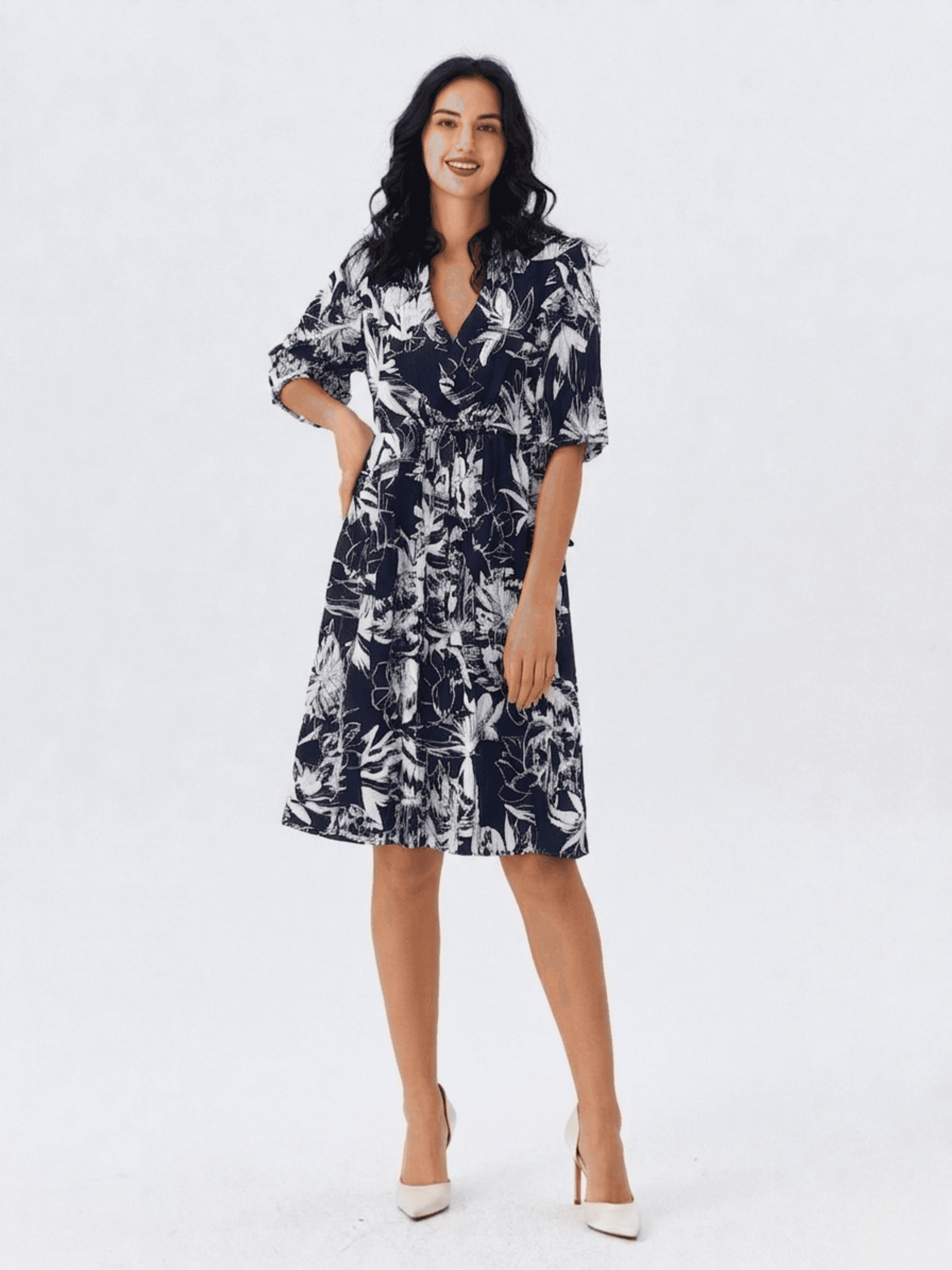 Vestido Midi Estampado Floral Azul 1